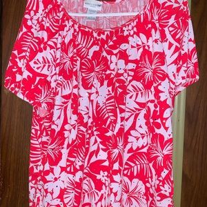 Rebecca Malone Woman Red and White Floral Top 2X